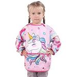 WERNNSAI Unicorn Art Smock - Kids Aprons for Girls ages 3-8 Waterproof Toddler Art Smock Painting Toddler Apron for Girls with Long Sleeve and 3 Pockets