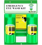 CGOLDENWALL Emergency Eye Wash Station Portable Wall Mounted Eyewash Station Double 500ml Empty Eyewash Replacement Bottle Eye Washing Kit for Personal Use, Without Eyewash Solution