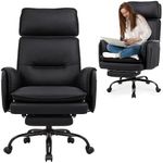 IWMH Big and Tall Office Chair 500lbs Heavy Duty Desk Chair Ergonomic Wide Seat Computer Chairs Executive PU Leather Reclining Managerial Chairs with Adjustable Headrest Footrest Lumbar Support Black
