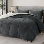 COSYTREE Queen Size Micromink Sherpa Comforter Set - 3-Piece Super Soft Ultra Plush Fluffy Bedding Set with 1 Comforter + 2 Pillowcases, Reversible Design for Winter Warmth (Charcoal, Queen)