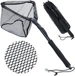 Sougayilang Fishing Net Fish Landing Net, Foldable Collapsible Telescopic Pole with EVA Handle, Durable Nylon Material Mesh, Safe Fish Catching or Releasing-Black-Extended Length-28.3''