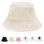 Winter Bucket Hat - Women Fluffy Fisherman Hat Warm Arrow Lamb Wool Bucket Hat Fuzzy Furry Faux Fur Soft Thicken Wide Brim Plush Hat for Women Girls White