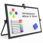 OWill Black Dry Erase Whiteboard, 30 X 40 cm Mini Magnetic Desktop Whiteboard with Stand, Small A3 Magnetic Whiteboard & Portable Double-Sided Whiteboard Easel for Drawing in School & Home