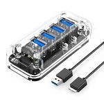 ORICO USB 3.0 Hub 4 Ports USB3.0 Transparent Desktop HUB with Blue Indicator Light & Dual Port Power Supply with 1M Cable