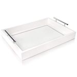 A1 HOMNET Modern White Decorative Tray - Engineered Wood Tray with Silver Metal Handles - 16.4x12.2x3.2 inches - Versatile Serving Tray for Coffee, Food, Home Organization & Occasions