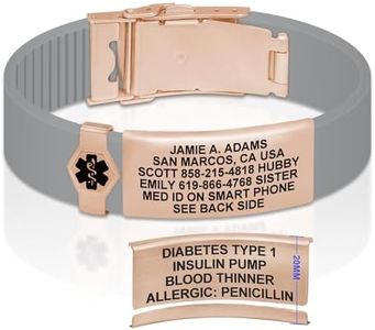 Divoti Custom Engraved Medical Alert ID Bracelet for Men & Women | Adjustable Silicone Band with Stainless Steel Clasp | Dual-Sided Laser Etching (Up to 9 Lines) |Emergency Info | Trim-to-Fit — CR-RG-BL/19MM