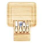 EMNDR Cheese Platter Plate Cutting Board with 4pcs Cheese Tool Knives Set Bamboo Wooden Charcuterie Board Set Accessories with Serving Knife Birthday Gifts Perfect Housewarming Wedding Gifts