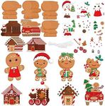 48 Pcs Christmas Gingerbread Man Craft Kit for Kids Make Your Own Gingerbread Man and House Ornament DIY Gingerbread Man Xmas Tree Ornaments Self Adhesive Sticker Sheets for Xmas Tree Decorations