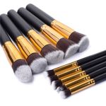 Make Up Brushes GLAMZA 10pc Make Up Brush Set - Professional Synthetic Makeup Brushes - Premium Black & Gold Blending Foundation Brushes Cosmetic Concealer Brush Set