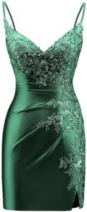 Satin Beaded Homecoming Dresses 2026 Lace Applique Hoco Dresses for Teens