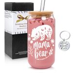 ANOTION Mama Bear Mug - Mothers Day Gifts Borosilicate Glass Cup with Lid and Straw Nana Mothers Day Gifts Mom Birthday Gifts from Daughters Presents for Mom Thank You Gifts