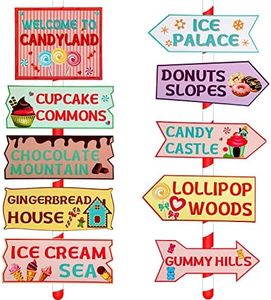 20 Pieces Candy Land Party Sign Welcome Directional Signs Street Sign Photo Prop Cutouts for Sweet Theme Birthday Decoration