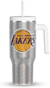 Hydrapeak x NBA Officially Licensed Los Angeles Lakers Voyager 40 oz Stainless Steel Bling Tumbler with Handle, Insulated Rhinestone Water Bottle With Straw & Lid, Includes Gift Box