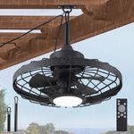 LEDIARY 20" Outdoor Ceiling Fans with Lights and Remote Control, Waterproof Caged Ceiling Fan with 3 Color LED Light,Portable Hanging Gazebo Fan with Plug in Cord Hook for Patios,Black