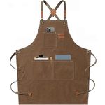 Chef Apron, Cotton Canvas Cross Back Apron with Adjustable Straps and Large Pockets,M to XXL (Brown)