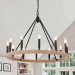 Wagon Wheel Chandelier 12 Light Black Farmhouse Dining Room Chandelier Large Chandeliers for High Ceilings Living Room Bedroom Kitchen Foyer Entryway