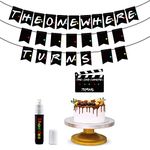 The One Where Turns Banner Birthday Banner Backdrop & Cake Topper for Birthday Gift Party Supplies Birthday Party Decoration Kit Fans Kids Party Decorations