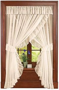 Collections Etc Isabella Ruffled Sheer Fabric Rod Pocket Window Curtain Set, Cream