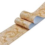 DHHOUSE 3D Gold Wallpaper Border， Peel and Stick Wall Border for Ceiling Bathroom Living Room 10cm by 5meter (Gold Style)