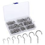 160 pcs Screw Hooks, Nickel Plated Cup Hooks Metal Screw-in Hooks Ceiling Hooks for Hanging Plants, Kitchen Cabinet Shelf, Outdoor Indoor, Garden, 7 Sizes (Silver)