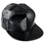 KYEYGWO PU Leather Black Baseball Cap for Men Women, Adjustable Flat Snapback Unisex Hip Hop Rock Punk Hats