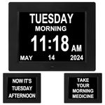 Dementia Clock for Seniors-Large Display Digital Clock with Day and Date for Elderly-8 Alarm Option & Auto-Dimming Alzheimers Clock