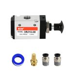RIH 3 Way 2 Postion Air Valve Air Hand Lever Operated Valve Pneumatic Solenoid Valve Manual Control Push Pull Valves 3R210-08 (1/4"NPT)