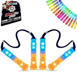 UltraPoi HelixPoi Pro Set – Rechargeable LED Poi w/ 50+ Color Modes – Spinning Light Flow Toys w/Non-LED Knob Handles, Soft Cases & Adjustable Leashes – Visual Poi for Rave, Parties & Performance