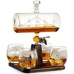 The Wine Savant Whiskey Decanter With Antique Ship - Ship Decanter Set With 4 Globe Glasses, Drink Dispenser For Wine, Whiskey Decan, Liquor Decanter, Scotch, Rum And Liquor Or Spirits 1000Ml