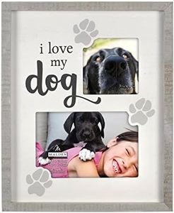 Malden International Designs Two Opening 4x4 & 4x6 I Love My Dog Picture Frame I Love My Dog Sentiment White MDF Wood Frame Raised Gray Rustic Wood Outer Moulding Screenprinted Gray Paw Print Art With Charcoal Gray Text