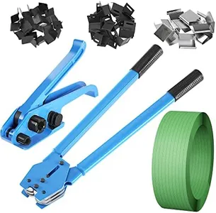 Vteilas Banding Strapping Kit Pallet Packaging Strapping Tool, Strapping Tensioner Tool, Sealing Tool, 200 Plastic Packaging Corner, 200 Metal Seals, and 5/8" x 885' Polyester (PET) Strapping Roll