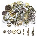 80PCS Assorted Antique Steampunk Gears Vintage Skeleton Charming Pendant Mixed for Necklace Bracelet Jewelry Making Accessory (Bronze and Silver Mixed Color）