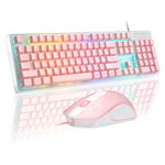 Gaming Keyboard and Mouse Combo, MageGee K1 RGB LED Backlit Keyboard with Transparent Cover, 104 Keys Computer Gaming Keyboard and Mouse for PC/Laptop(Pink)