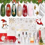 modelones Christmas Gel Nail Polish Advent Calendar 12 Days, Red Burgundy Green Cat Eye Gold Silver White Xmas Sticker Chrome Powder, 8 Colors Gel Nail Kit with U V Light Limited Holiday Manicure Gift