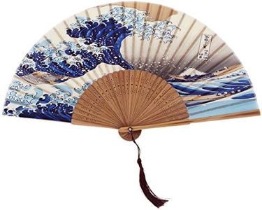 Japanese Fan Handmade Decorative Accessories - Folding Fan Vintage Hand Fans for Women Portable Folding Fan Bamboo Silk Fan - Japanese Decorations Retro Fans - Kanagawa Wave Foldable Fan Handheld