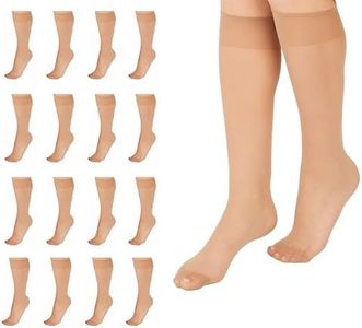 L'eggs Everyday Knee High Stockings, Reinforced Toe, 100% Nylon, Nude, One Size (Pack of 16)