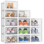 HOMIDEC Shoe Storage Box,12 pcs Stackable Shoe Boxes Clear Plastic Shoe Organizer Shoe Containers with Lids for Women/Men,Fit up to UK 9.5,White