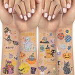 Acevegue Halloween Glitter Tattoos for Kids, 120 Styles Temporary Tattoos for Halloween Costumes Accessories, Tattoo Stickers Face Paint Makeup Toys for Halloween Decorations Party Bag Fillers