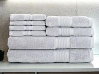 Luzia 8 Piece Bathroom Towel Set - 100% Turkish Cotton, Premium Quality - 2 Bath Towels 2 Hand Towels and 4 Washcloths (Light Grey)