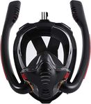 VBM Full Face Snorkel Mask with Anti-Fog Wipes, 180 Degree Panoramic HD View Snorkeling Mask, Double Tubes Designed Anti-Leak Dry Top Set for Adults and Kids(Black -L/XL)