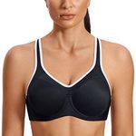 SYROKAN Women's Full Support High Impact Racerback Lightly Lined Underwire Sports Bra Black 34F