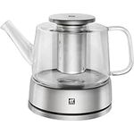 Zwilling 39500-142 Sorrento Tea and Coffee Pot – 800ml Capacity, Made from Heat-Resistant Blown Glass, Narrow-Meshed Tea Strainer, 18/10 Stainless-Steel Lid and Tealight Warmer, Dishwasher Safe