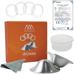 DECOOSA 1 Pair 925 Silver Nursing Cups with 4 pcs Silicon Rings - Nipple Shields for Nursing Newborn - Newborn Essentials Must Haves - Nipple Covers Breastfeeding - Nickel Free (Regular Size)
