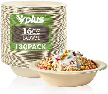 Vplus 180 Pack 16 OZ Paper Bowls, Disposable Compostable Bowls Bulk, Eco-friendly Bagasse Bowls, Heavy-duty Bowls Perfect for Milk Cereals, Snacks, Salads