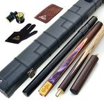 CUESOUL 57" 3/4 Jointed Snooker Cue Hand-Spliced with 2 Extensions Packed in Leatherette Cue Case(CSSC-D419)