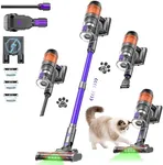 Cordless Vacuum Cleaner, 500W 40KPa 60Mins Vacuum Cleaners for Home, Powerful Stick Vacuum With Green Light, Anti-tangle Wireless Vacumm, Rechargeable Vacuum for Pet Hair/Carpet/Hardwood Floor, Purple