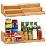 Inllex Bamboo Cabinet - 3 Tier (Bamboo) Bamboo Wooden Expandable Spice Rack Organizer for Cabinet 3 Tier Countertop Step Spice Shelf for Kitchen Storage and Organizer