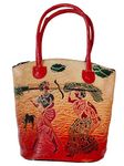 CLASSIQUE Shantiniketan Pure Leather Traditional Printed Handbag Medium Batua Purse for Women