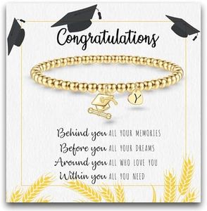 Graduation Gifts for Granddaughter, Granddaughter Graduation Gifts Gold Bracelets for Women Non Tarnish with Y Initial Graduation Gifts for Women Gold Beaded Bracelets for Teen