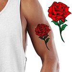 Tatodays Temporary tattoo large red rose flora flowers adult tattoo sticker body art transfers women realistic waterproof flora temp tattoo legs, arms, belly, festivals, parties